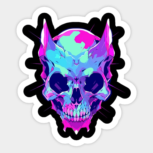 Rave Skull EDM Festival DJ Zombie Cat Trippy Party Sticker by QQdesigns